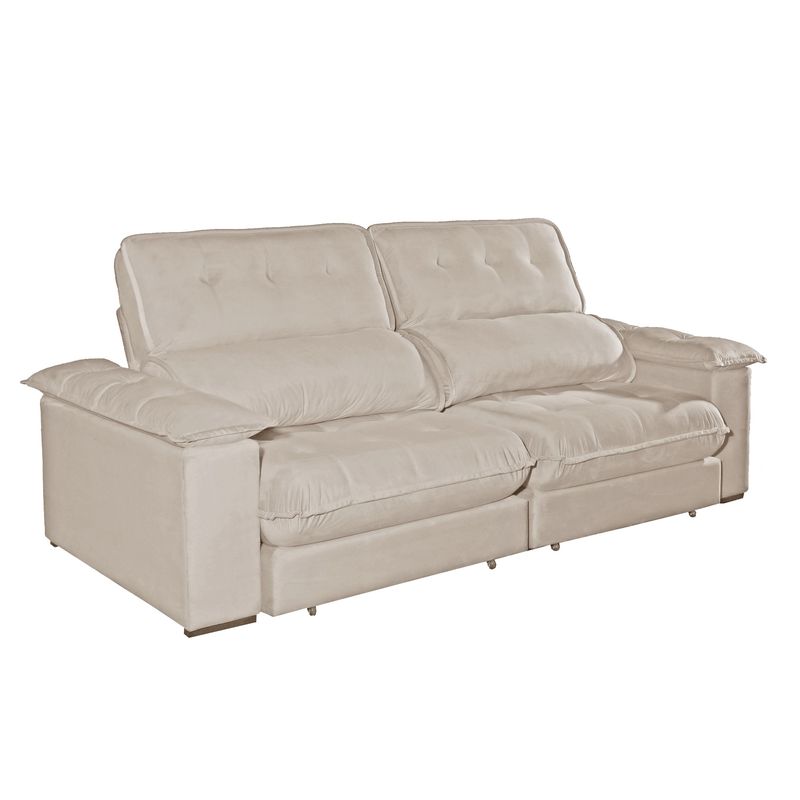 Sofa-Retratil-e-Reclinavel-Bom-Pastor-Girona-5-Lugares-290m-Molas-Ensacadas-Bege-Veludo-Luxo-2