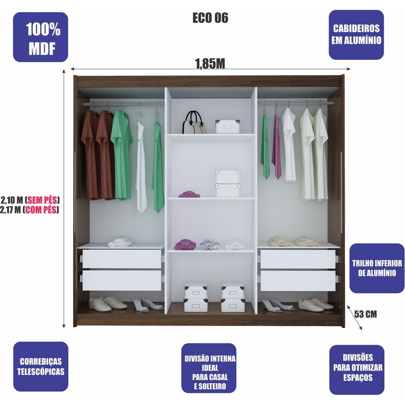 Guarda-Roupa-Casal-ECO-06-Crystal-Com-Espelho-100--MDF-3-Portas-4-Gavetas-Bom-Pastor-Branco-4