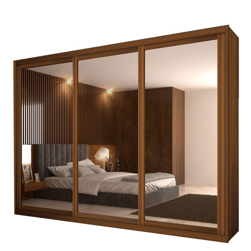 Guarda-Roupa-Casal-ECO-10-Crystal-Com-Espelho-100--MDF-3-Portas-6-Gavetas-Bom-Pastor-Amendoa-2