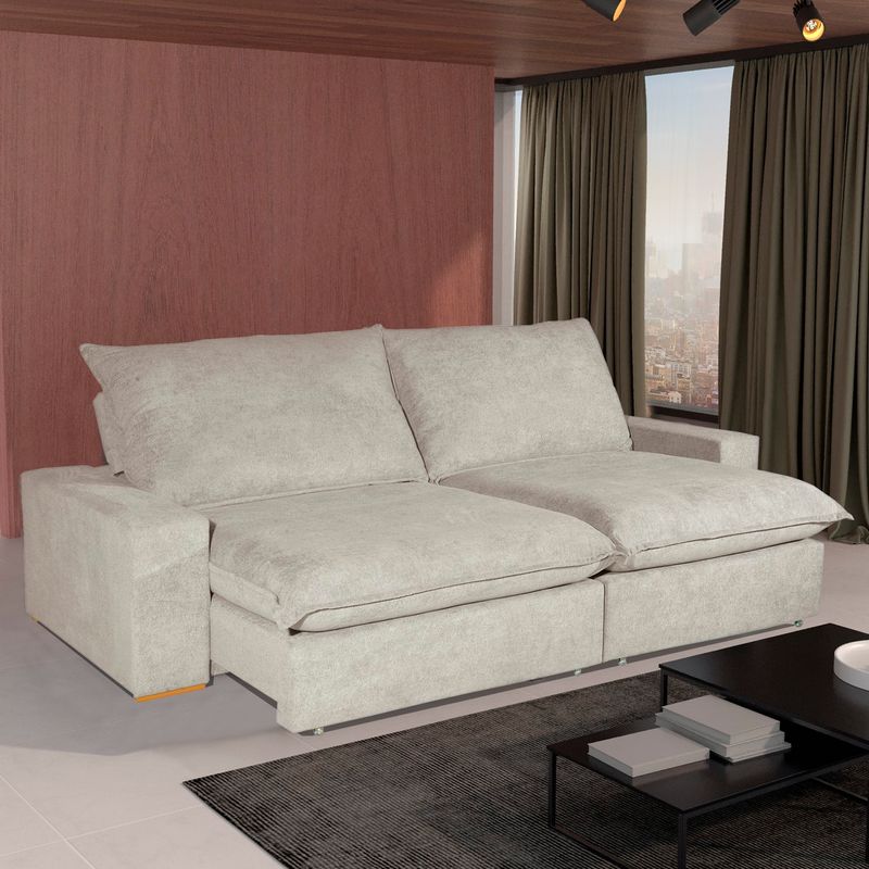 Sofá 3 Lug 2,30m Ret e Rec Lazzio Bom Pastor Bege Bouclé Imagem 2