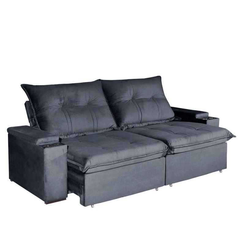 Sofá 4 Lugares 2,50m Ret e Rec Ravi Bom Pastor Grafite Imagem 1