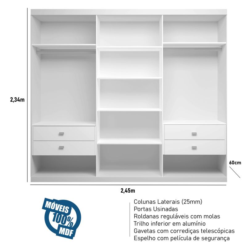 Guarda Roupa Casal Aspen Euro 3 Portas 4 Gavetas Bom Pastor - 144 Imagem 4