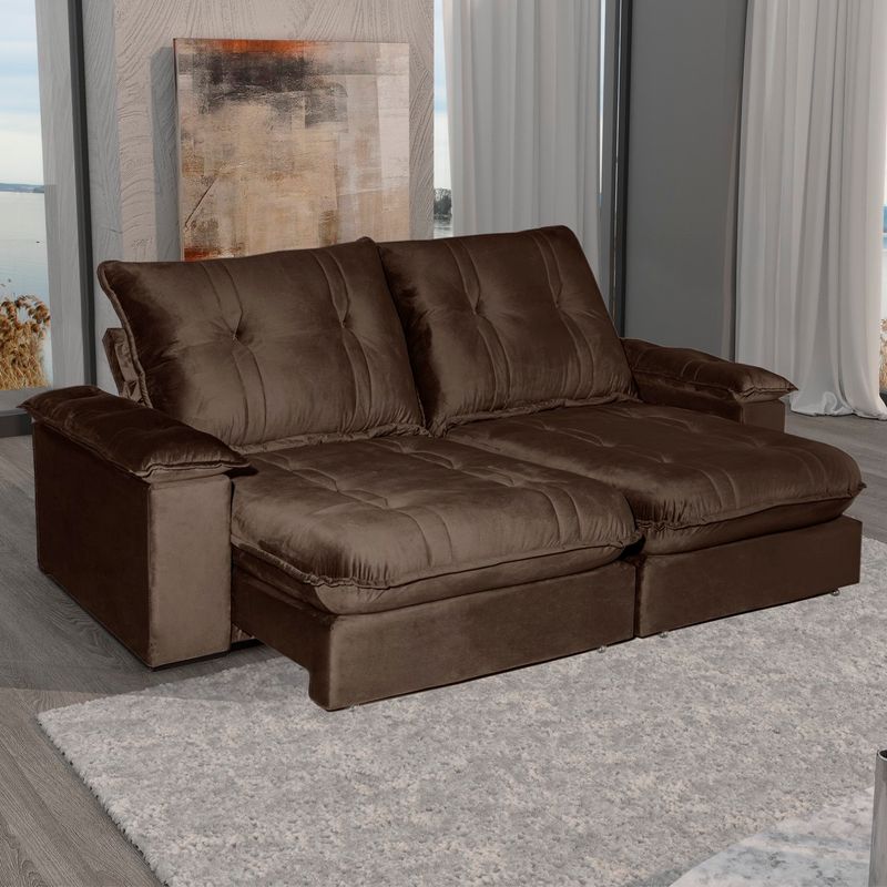 Sofá 5 Lugares 2,90m Ret e Reclinável Zyan Bom Pastor Marrom Imagem 1