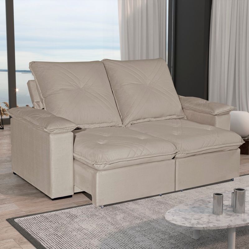 Sofá 3 Lugares 2,00m Ret e Rec Venus Bom Pastor Bege Imagem 2