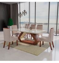 Sala de Jantar 160x80 Lottus MDF/Vidro 6 Cadeiras Bom Pastor