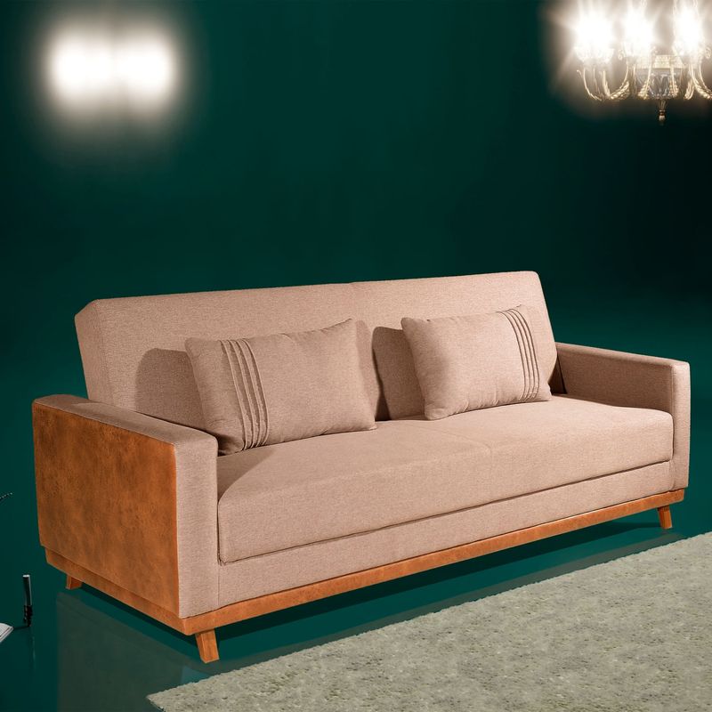 Sofá 3 Lugares 2,05m Retrátil e Reclinável Yara Bom Pastor Bege/Caramelo Imagem 8