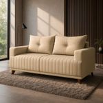 Sofá 3 Lugares Leona Bom Pastor Linho Bege Imagem 3