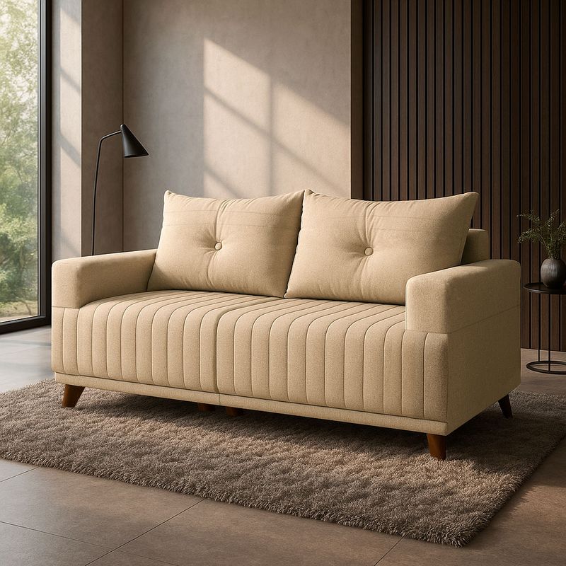 Sofá 3 Lugares Leona Bom Pastor Linho Bege Imagem 3