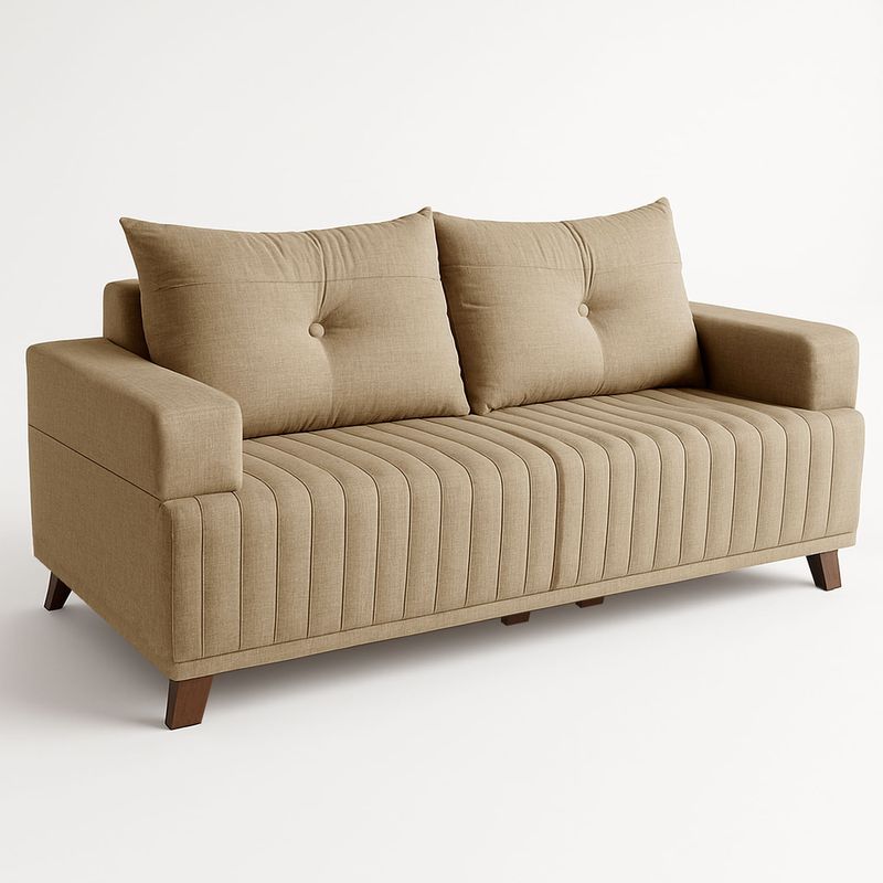 Sofá 3 Lugares Leona Bom Pastor Linho Bege Imagem 2