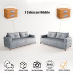 Sofá 3x2 Lugares Leona Bom Pastor Linho Cinza Imagem 3