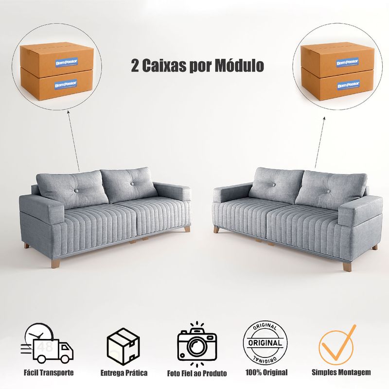Sofá 3x2 Lugares Leona Bom Pastor Linho Cinza Imagem 3