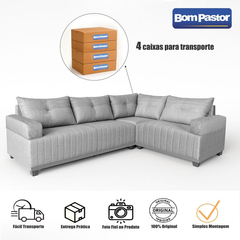Sofá 4 Lugares 1,77x2,57m Canto Leona Gold Bom Pastor Linho Bege Imagem 1