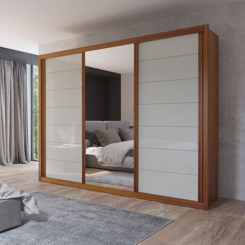 Guarda Roupa Casal Maia 100% MDF com Espelho 3 Portas 6 Gavetas Bom Pastor Naturale/Off Imagem 1