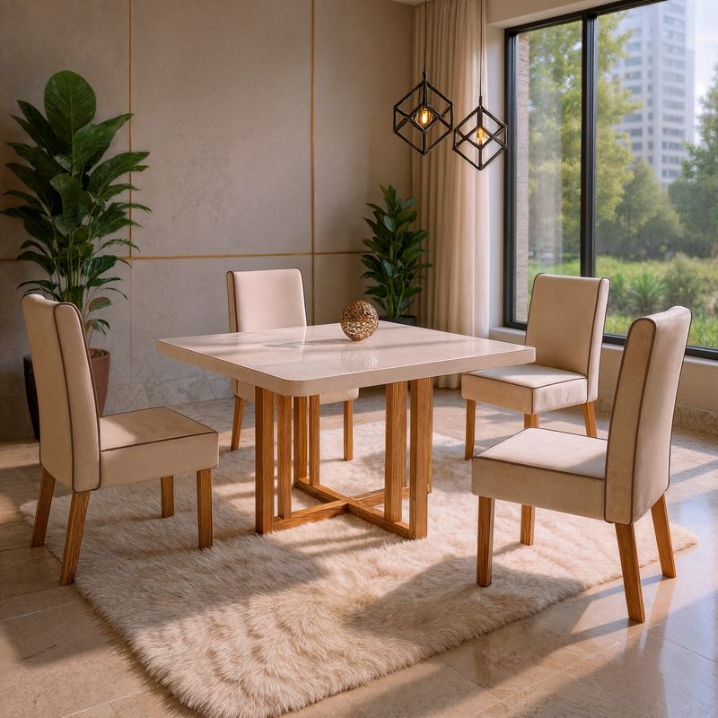 Sala de Jantar 90X90 Paris 4 Cadeiras Bom Pastor Carvalho Bege Imagem 5