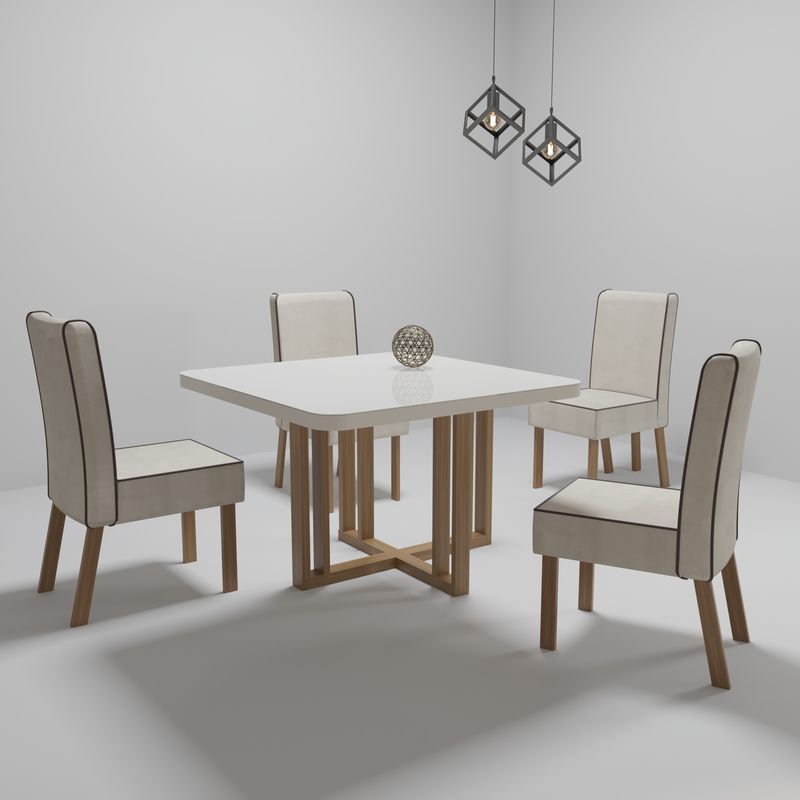 Sala de Jantar 90X90 Paris 4 Cadeiras Bom Pastor Carvalho Bege Imagem 6