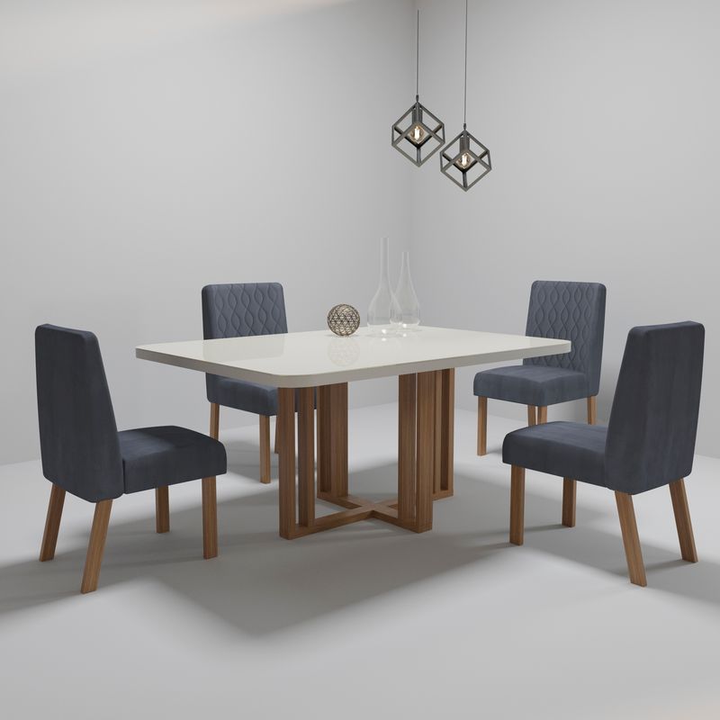 Sala de Jantar 120X80 Paris 4 Cadeiras Viena Bom Pastor Carvalho Cinza Imagem 6