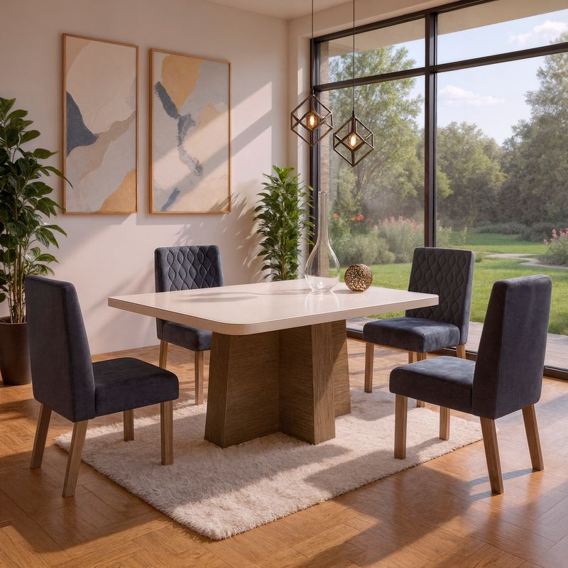 Sala de Jantar 130X90 Anne 4 Cadeiras Viena Bom Pastor Carvalho Cinza Imagem 5