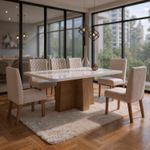 Sala de Jantar 160X80 Anne 6 Cadeiras Viena Bom Pastor Carvalho Bege Imagem 6