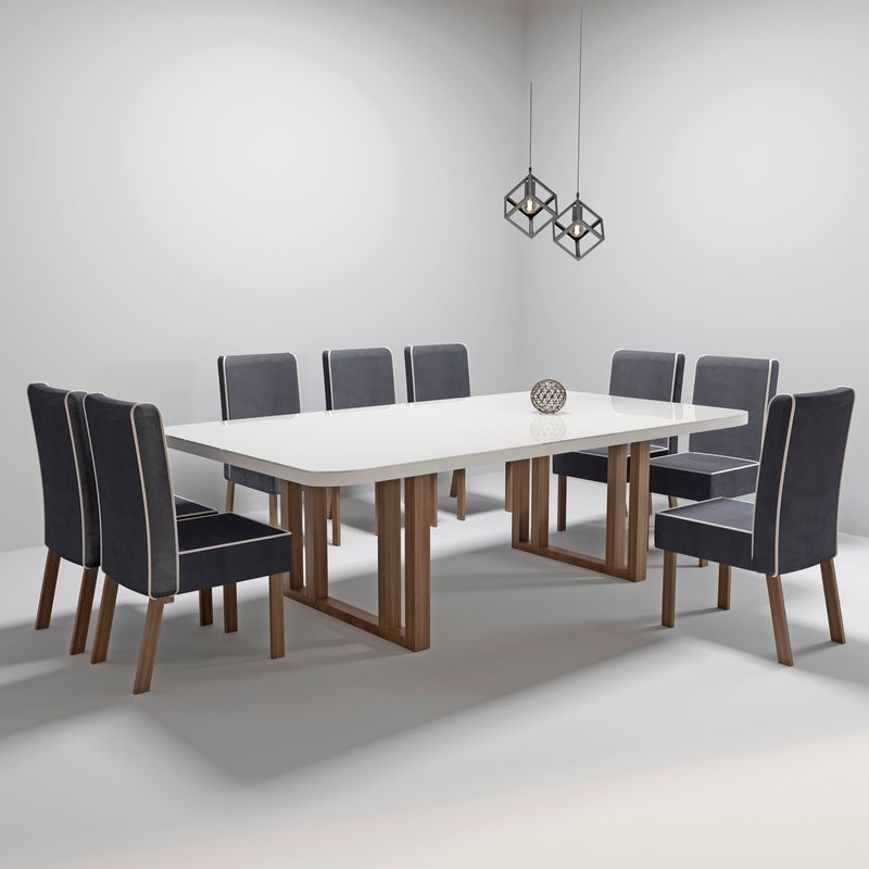 Sala de Jantar 220X110 Noah 8 Cadeiras Liz Bom Pastor Carvalho Cinza Imagem 7