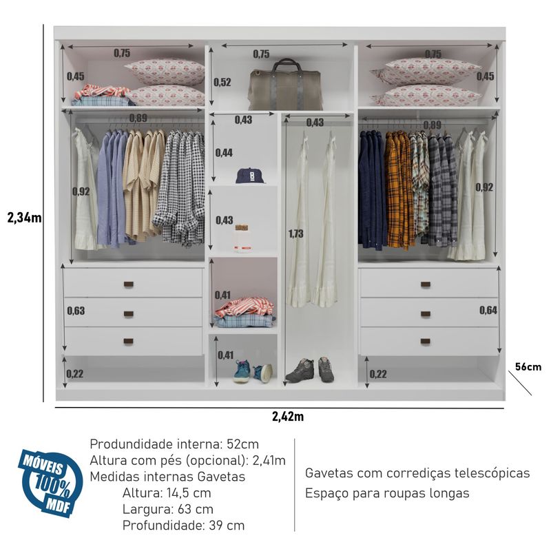 Guarda Roupa Casal Lisboa 6 Portas 6 Gavetas Bom Pastor Naturale Off Imagem 4