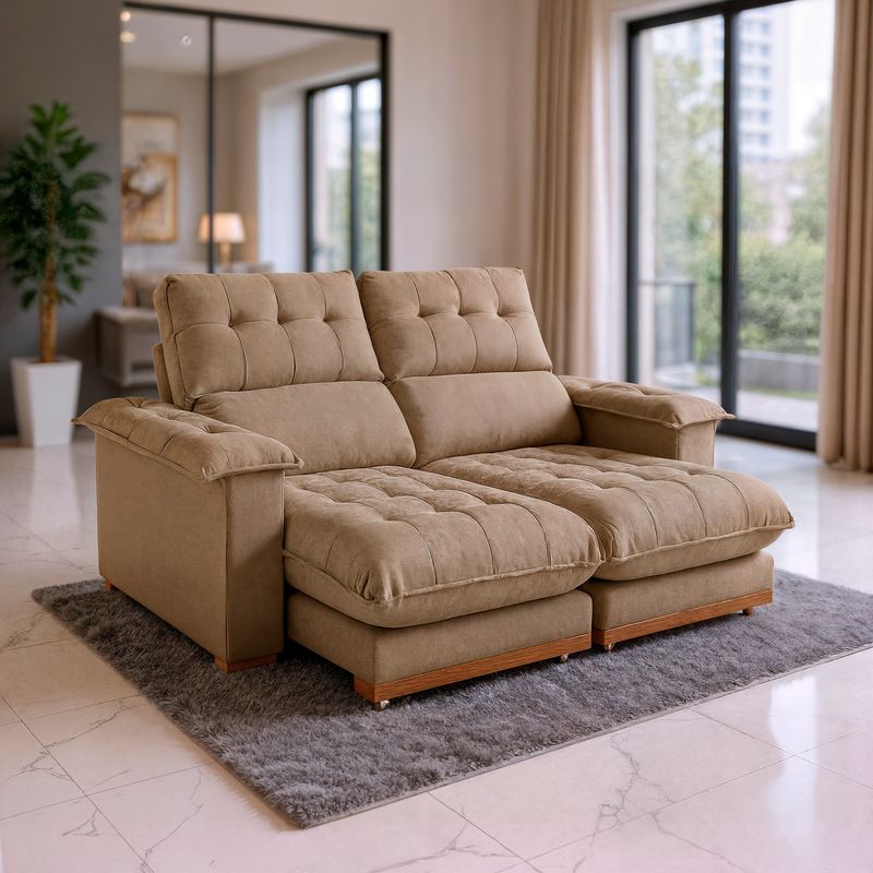 Sofá 2 Lugares 2,00m Retrátil e Reclinável Milano Bom Pastor Linho Bege Imagem 8