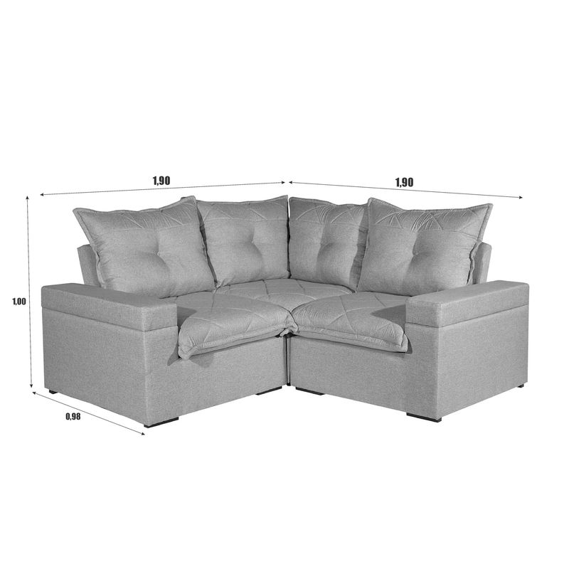 Sofá 2 Lugares 1,90x1,90m Canto Tera Plus Bom Pastor Linho Cinza Imagem 8