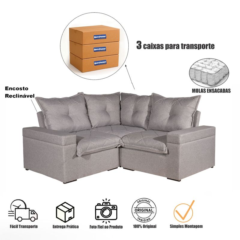 Sofá 2 Lugares 1,90x1,90m Canto Tera Plus Bom Pastor Linho Bege Imagem 5