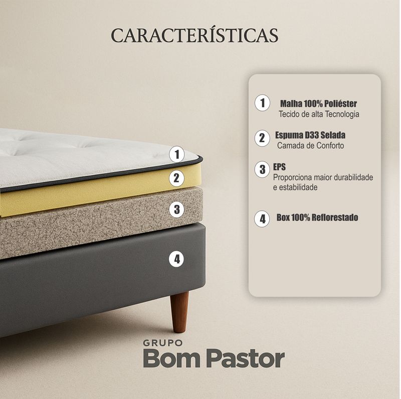 Colchão Solteiro D33 Bella + Base 088x188x48 Bom Pastor Imagem 6
