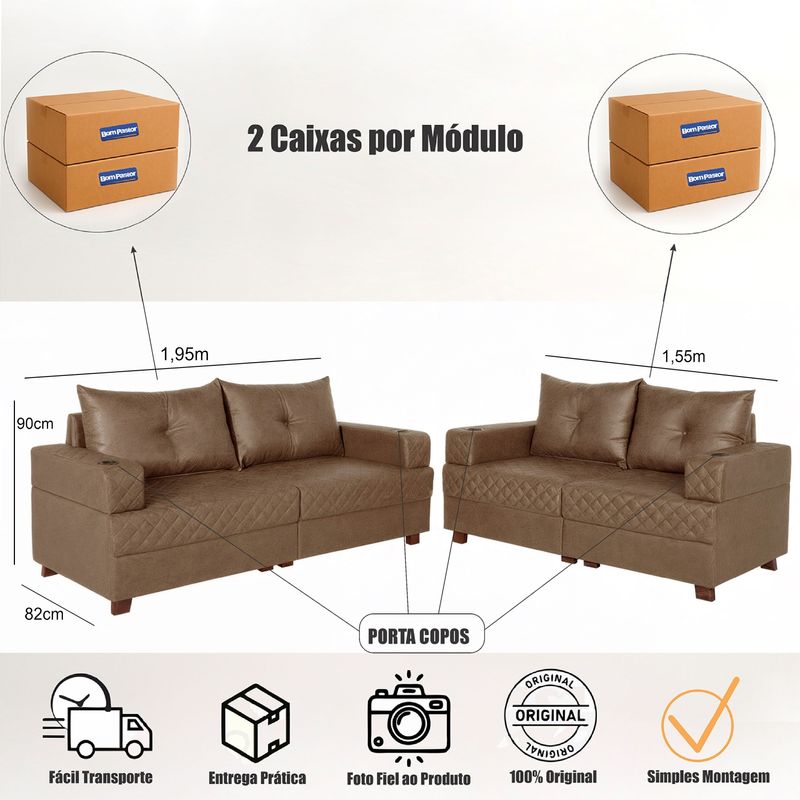 Sofá 3 e 2 Lugares Essenza Bom Pastor Castor Imagem 2