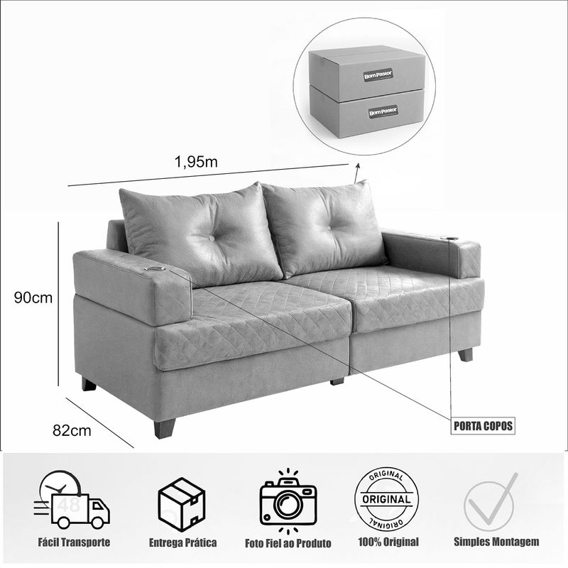 Sofá 3 Lugares Essenza Bom Pastor Castor Imagem 2