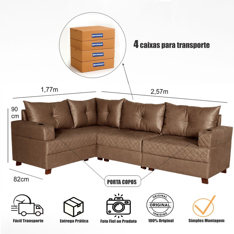 Sofá 4 Lugares 1,77x2,57m Canto Gold Bom Pastor Café Imagem 2