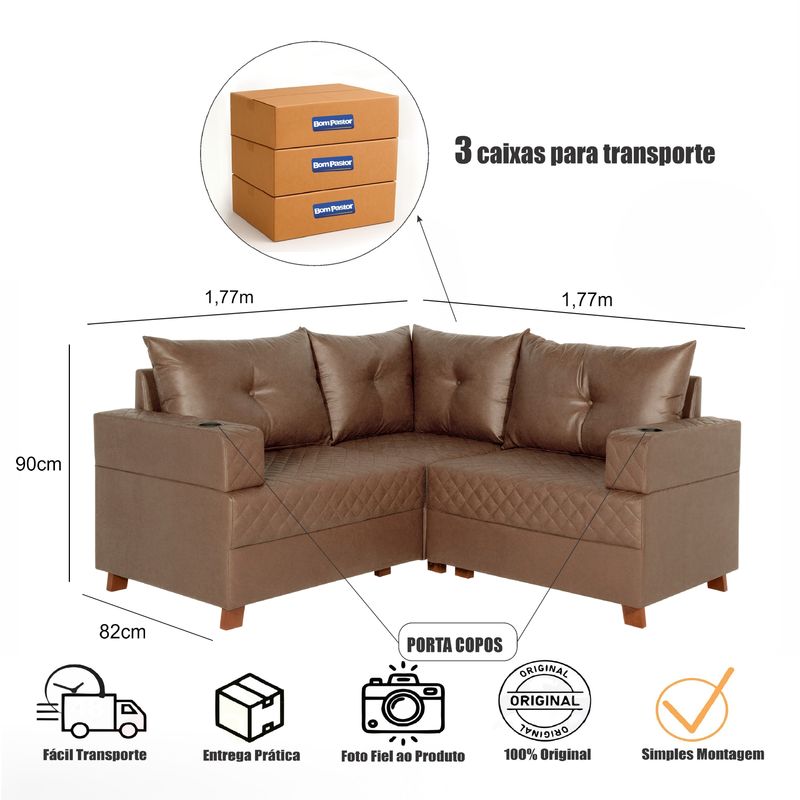 Sofá 4 Lugares 1,77x1,77m Canto Essenza Plus Bom Pastor Castor Imagem 2