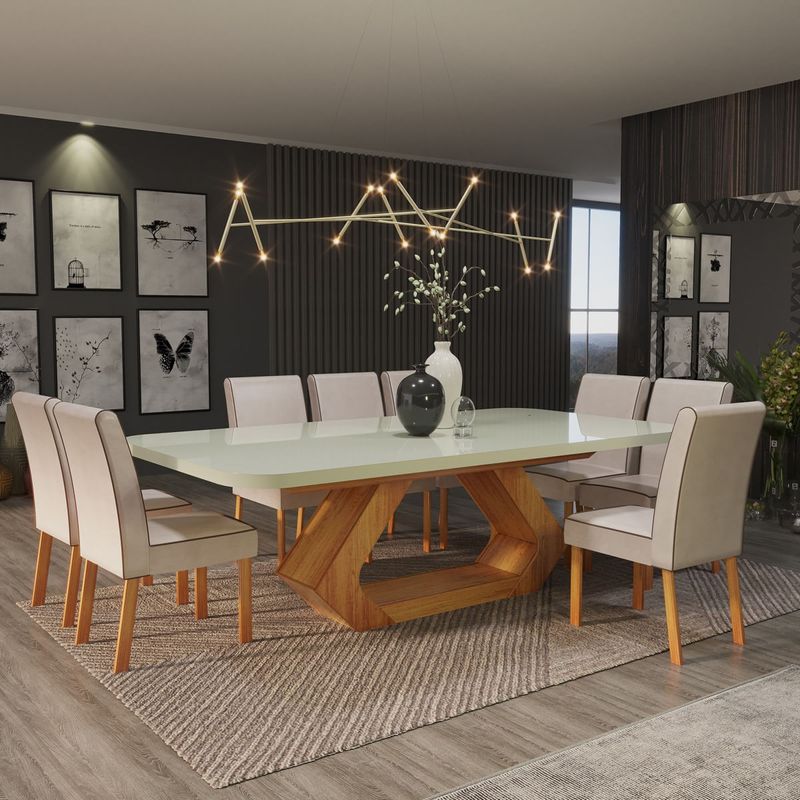 Sala de Jantar 220x110 Lottus 8 Cad Naturale/Bege Bom Pastor Imagem 3