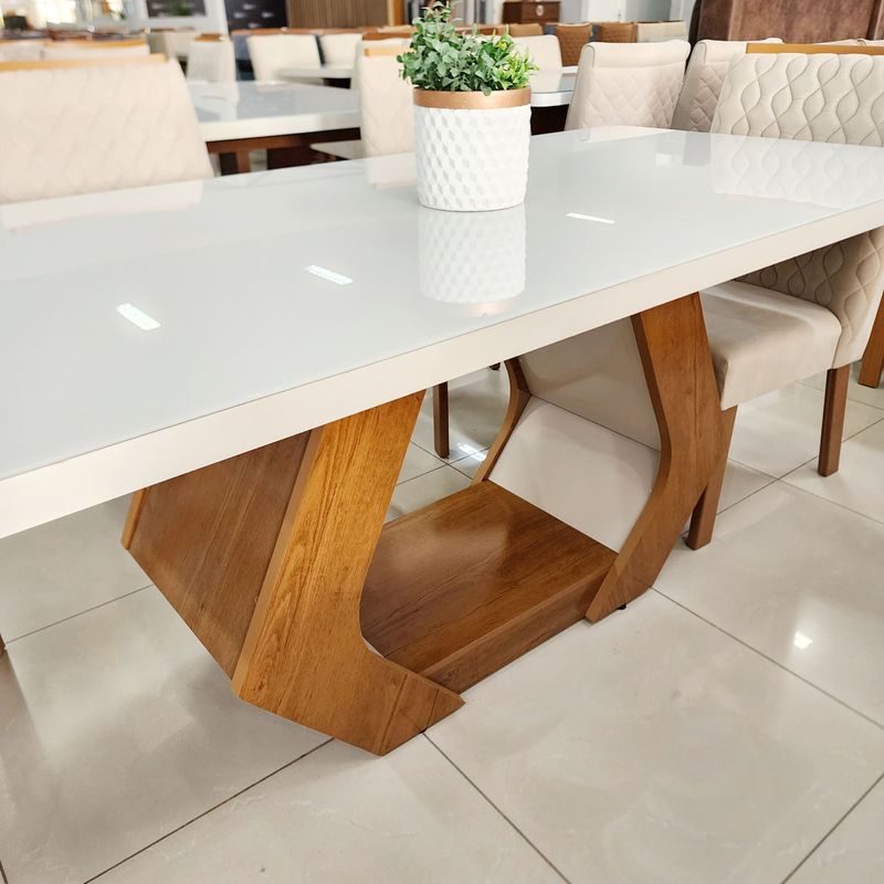 Sala de Jantar 160x80 Lottus MDF/Vidro 6 Cadeiras Bom Pastor Naturale/Bege Imagem 6