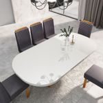 Sala de Jantar 196x90 Mel MDF/Vidro OFF 6 Cadeiras Bom Pastor Nat/Cinza Imagem 8