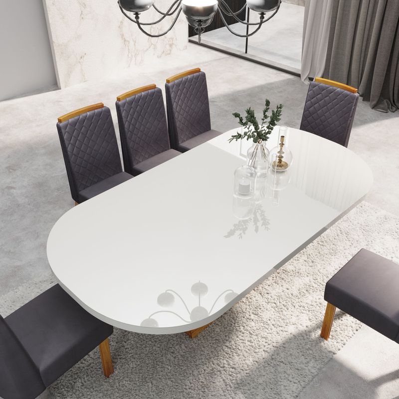 Sala de Jantar 196x90 Mel MDF/Vidro OFF 6 Cadeiras Bom Pastor Nat/Cinza Imagem 8