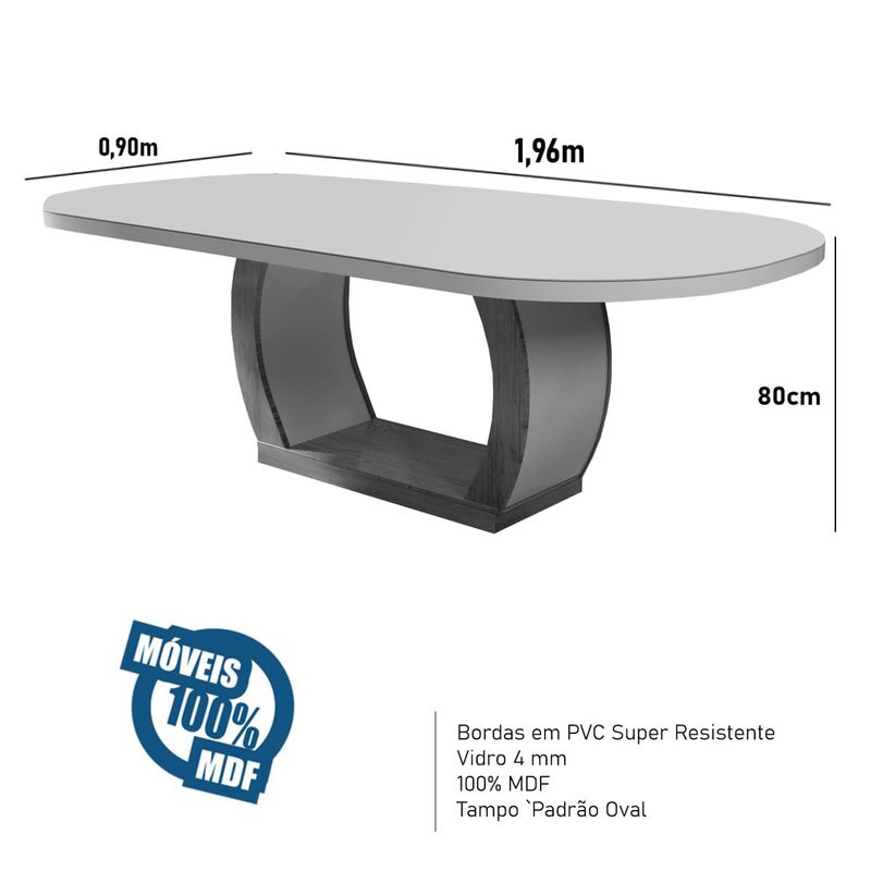 Sala de Jantar 196x90 Mel MDF/Vidro OFF 6 Cadeiras Bom Pastor Nat/Cinza Imagem 10