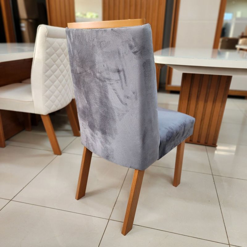 Sala de Jantar 196x90 Mel MDF/Vidro OFF 6 Cadeiras Bom Pastor Nat/Cinza Imagem 2