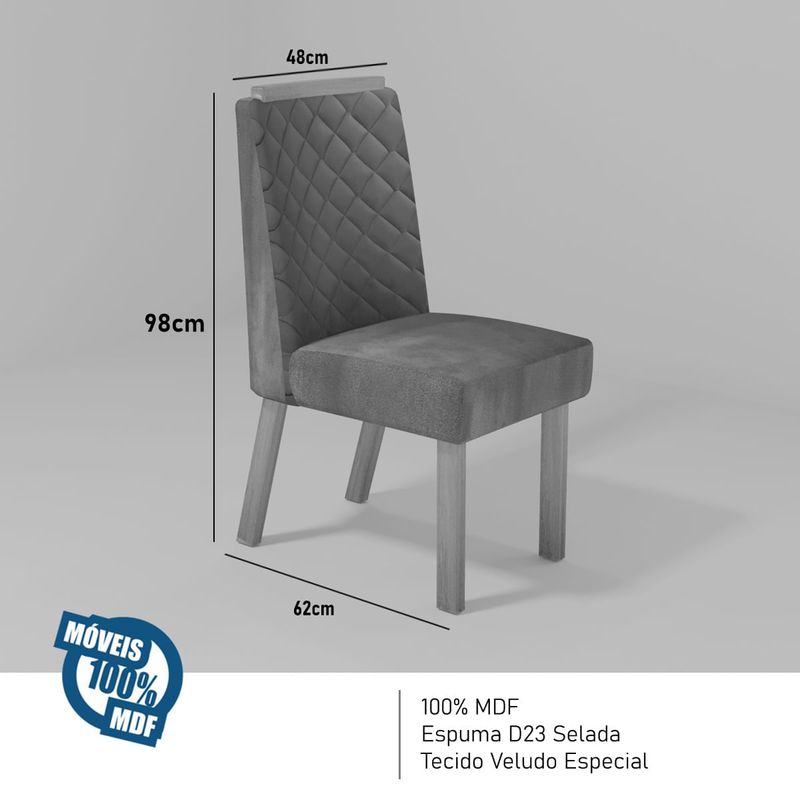 Sala de Jantar 196x90 Mel MDF/Vidro OFF 6 Cadeiras Bom Pastor Nat/Cinza Imagem 5