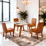 Sala de Jantar 90x90 Mavie MDF/Vidro 4 Cadeiras Bom Pastor COM VIDRO-OFF WHITE/TEC-9101 TP-BD-OFF/BS-NATURALE Imagem 5