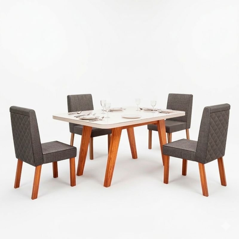 Sala de Jantar 130x90 Mavie MDF/Vidro Off 4 Cadeiras Bom Pastor COM VIDRO-OFF WHITE/TEC-3029 TP-BD-OFF/BS-NATURALE Imagem 4