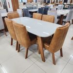 Sala de Jantar 180x90 Mavie MDF/Vidro Off 6 Cadeiras Caramelo Bom Pastor Imagem 4