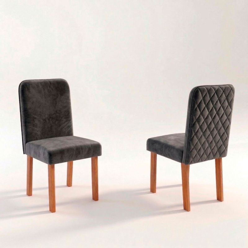 Sala de Jantar 90x90 Mavie MDF/Vidro Grafite 4 Cadeiras Veludo Chumbo Bom Pastor Imagem 1