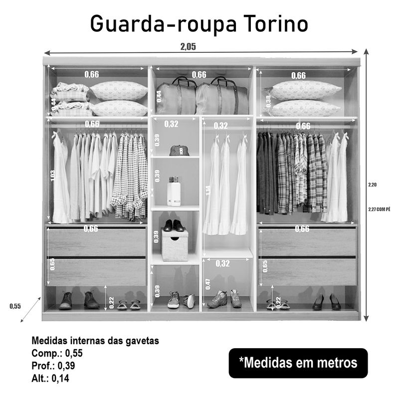Guarda Roupa Casal Torino C/ Espelho Bom Pastor Naturale/Off Imagem 2
