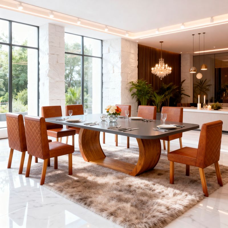 Sala de Jantar 220x110 Stone 8 Cadeiras Bom Pastor COM VIDRO-GRAFITE/TEC-9103 TP-BD-GRAFITE/BS-NOGAL BP Imagem 3