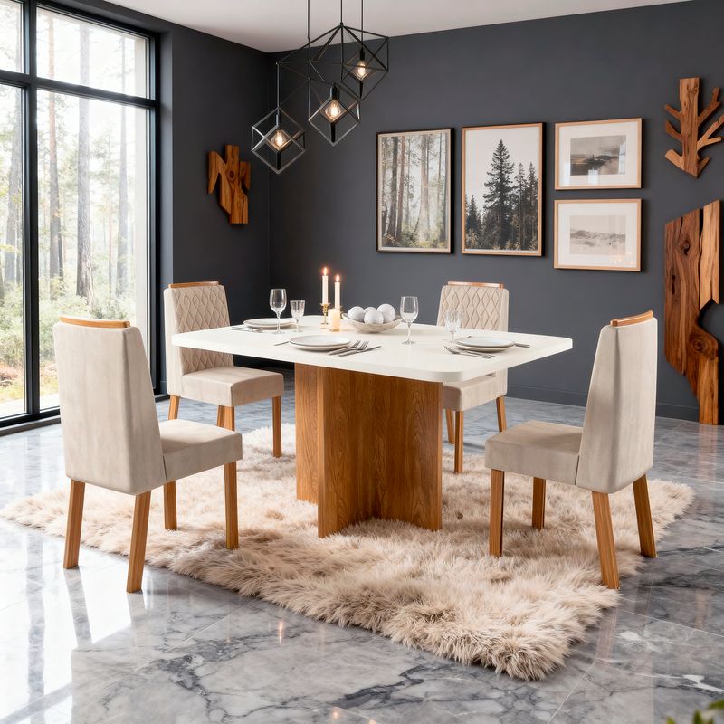 Sala de Jantar 130x90 Agile 4 Cad. Viena Veludo Bege Bom Pastor Imagem 1