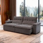 Sofá 3 Lugares 2,30mm Retrátil e Reclinável Eco BP Chumbo Veludo Luxo Imagem 6