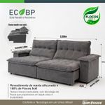 Sofá 3 Lugares 2,30mm Retrátil e Reclinável Eco BP Chumbo Veludo Luxo Imagem 7